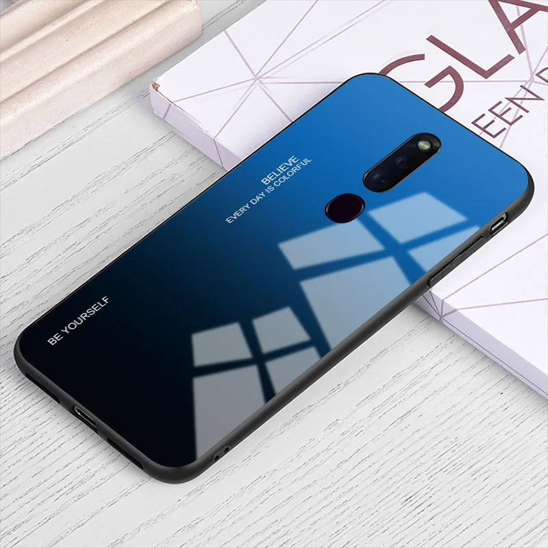 ForFor OPPO F11 Pro Чехол для телефона градиент закаленное стекло Жесткий Чехол Мягкий ТПУ Силиконовая Рамка Жесткий стекло задняя крышка для F11 Pro