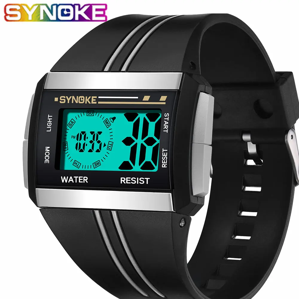

SYNOKE Men Digital Watches Sports Luminous Wrist Watches Unique Design Electronic Watches Male Alarm Clock Watches for Men