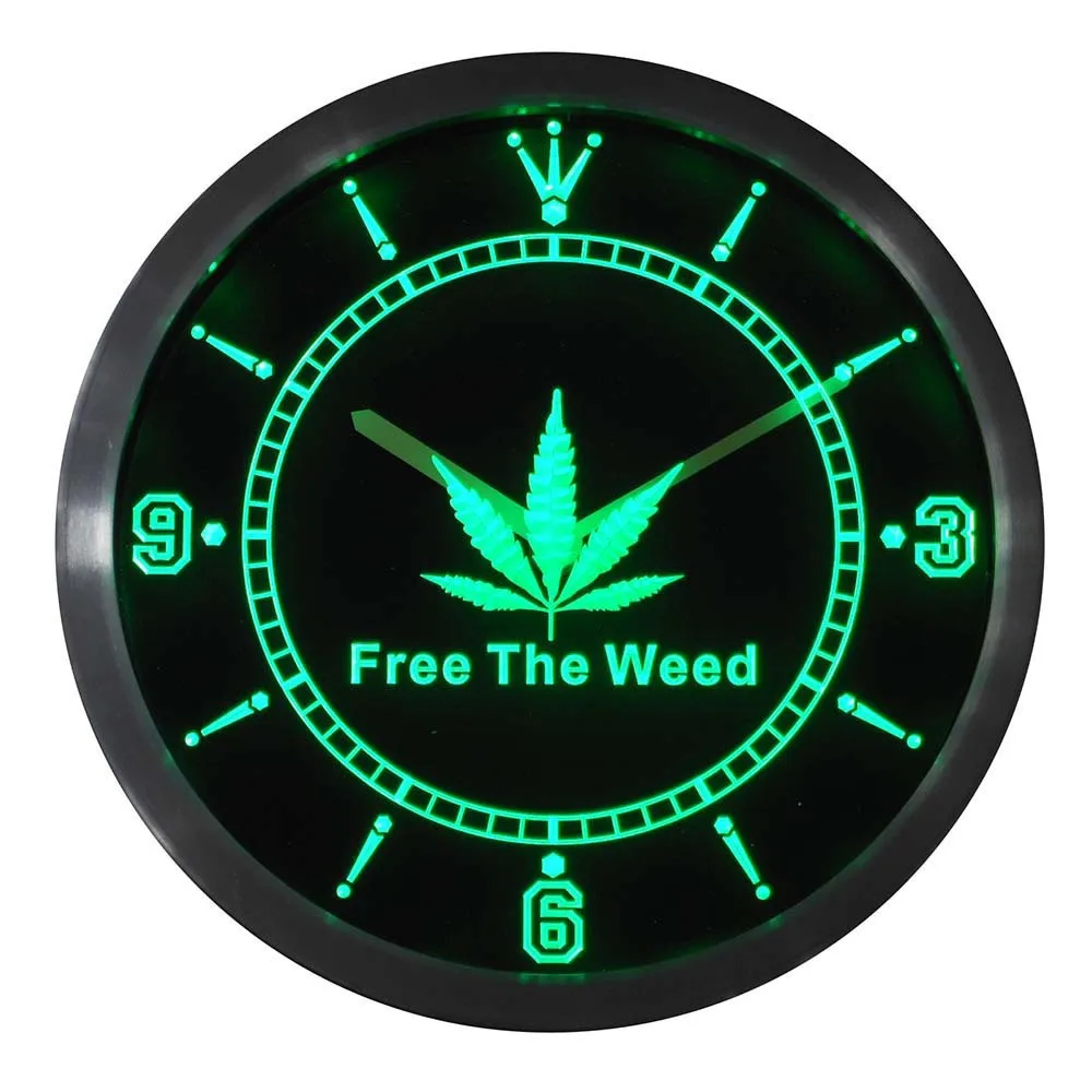 nc0290 Free The Weed Hemp Bar Neon Sign LED Wall Clockin Wall Clocks