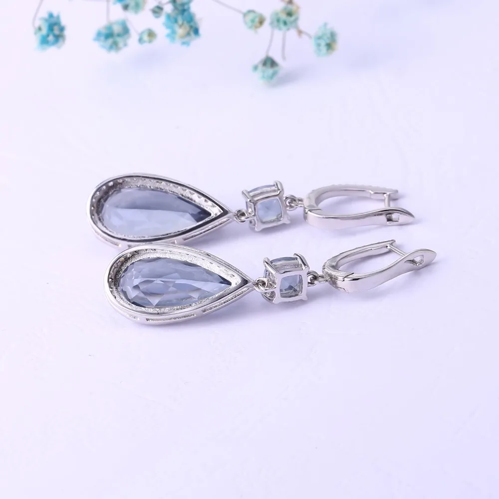 GEM'S балет 18.1Ct натуральный иолит синий мистик кварц капли воды Висячие серьги чистый 925 пробы серебро ювелирные украшения для женщин