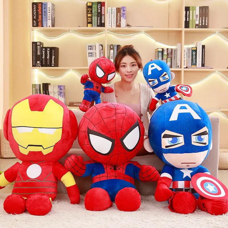 

2018 1PCS Cute 25cm Q style The Avengers Spider man Captain America Stuffed toys Super hero Ironman plush soft gifts for kids