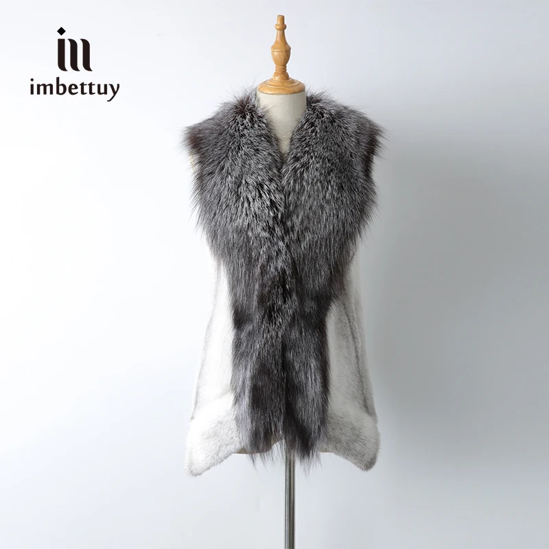 IMBETTUY Women's High Street Sleeveless Natural Gilet Genuine Real Full