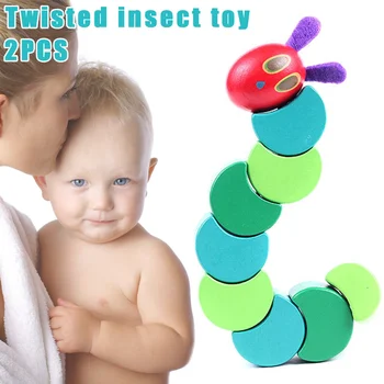 

2 Pcs Baby Wooden Toys Flexible Twisting Caterpillars Educational Cute Gift for Kids YJS Dropship