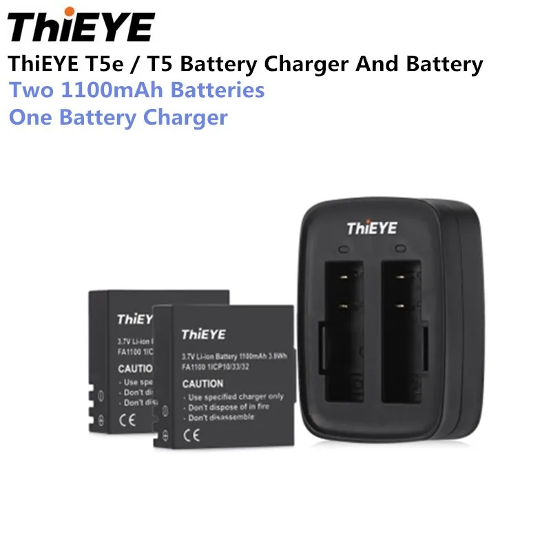 

ThiEYE T5E Action Camera Dual Battery Charger With Two 1100mAh Batteries Quickly Charge For T5e/T5 Action Camera