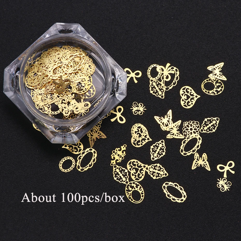 3D Gold Metal Nail Slice Sequin Paillette Mixed Designs Flower Butterfly Charms Nail Decoration DIY Hollow Manicure Studs CH967 (3)