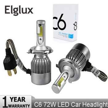 

Elglux Super Bright LED Car Headlight C6 H1 H3 Headlamp Light H11 HB3/9005 HB4/9006 9012 9007 H13 6000K 72W 7600LM All In One