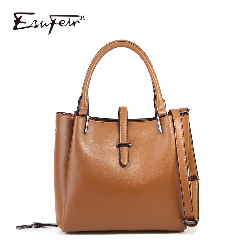 

ESUFEIR New 2018 Genuine Leather Women Bags Solid Color Large Capacity Tote Bag Vintage Crossbody Bag Designer Shoulder Bag