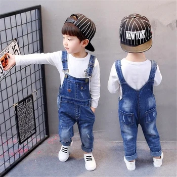 

2019 Boys Ripped Jeans Overalls Autumn Children Strap Solid Cotton Jumpsuit Casual Kids Girls Clothing Overalls Pants Kids Pants