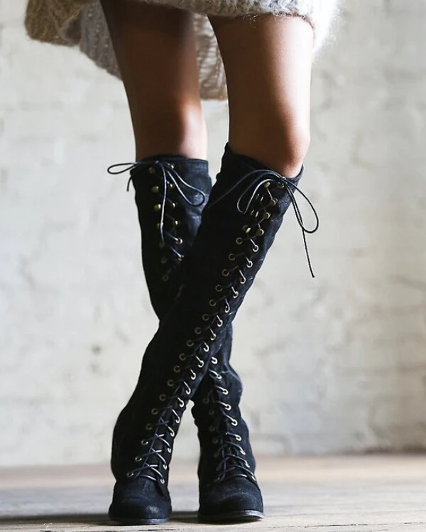 Envío gratis botas de ante negro mujeres botas altas de tacón grueso con  cordones mujeres botas de invierno botines mujer 2015|boot skull|boots  naturalboots love - AliExpress