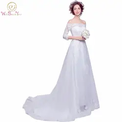 Ходить рядом с вами реальное изображение Vestido De Noiva простейших эксклюзивная свадебное платье богемный Кружево аппликация лодка Средства