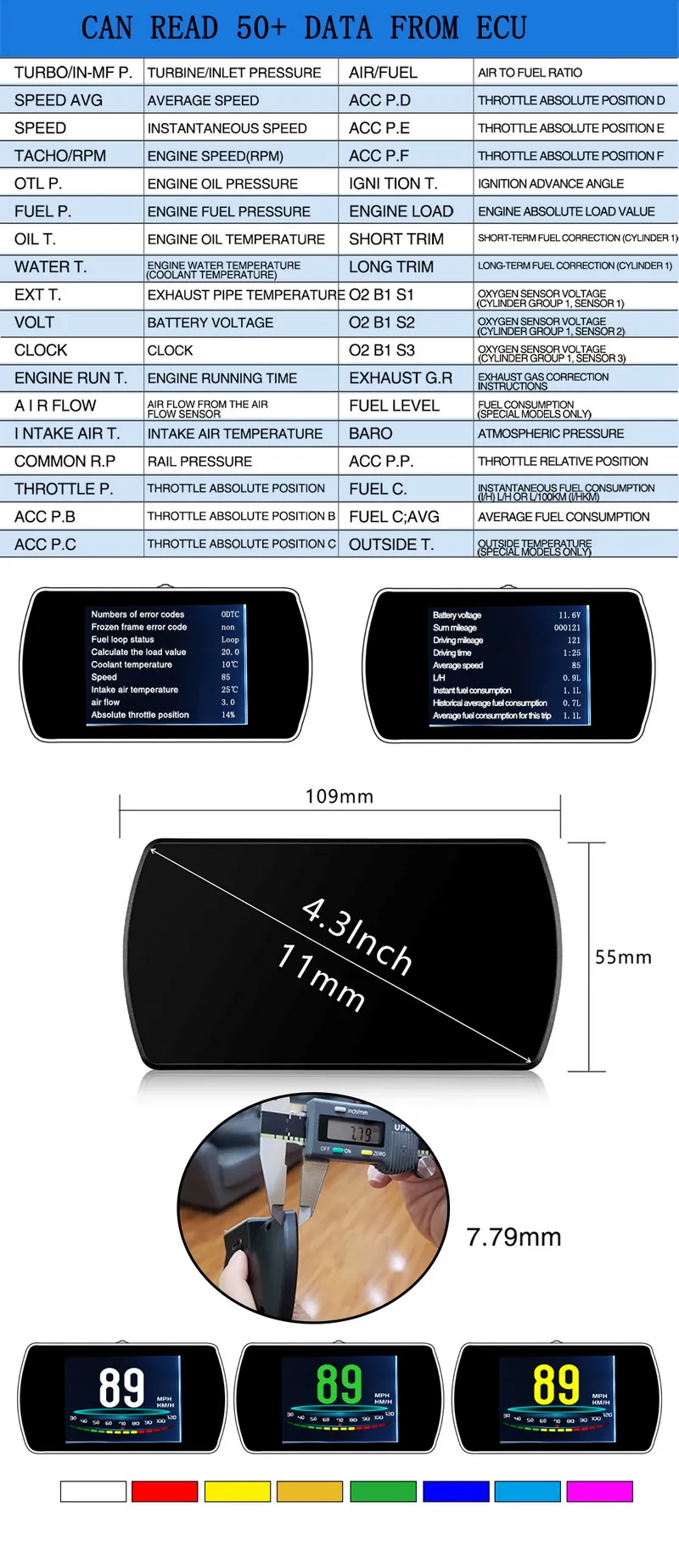 Цифровой автомобильный проектор скорости Цифровой walkie talkie автомобильное HUD P12 головой вверх Дисплей Скорость ometer лобовое стекло Projetor OBD2 бортовой компьютер 5,8 на тонкопленочных транзисторах на тонкоплёночных транзисторах