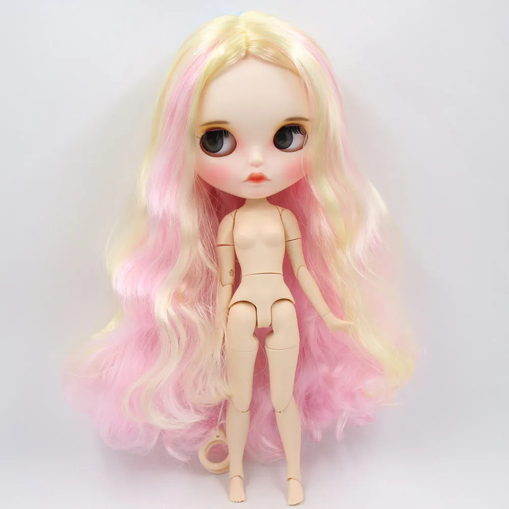 ICY Nude Blyth Doll For Series No.BL1017/288/6005 Pink mixed hair color Carved lips Mate face customized face Joint body 1/6 bjd - Color: like the picture