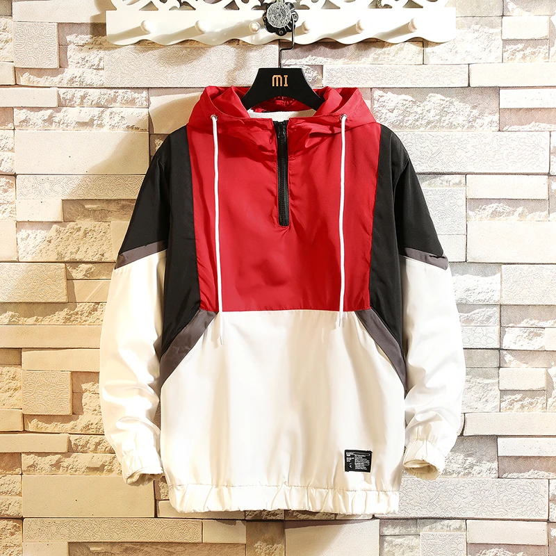 FUODRAO 2019 New Hip Hop Men Streetwear Color Block Patchwork Printed Track Jackets Loose Windbreaker Coats Plus Size 5XL J108