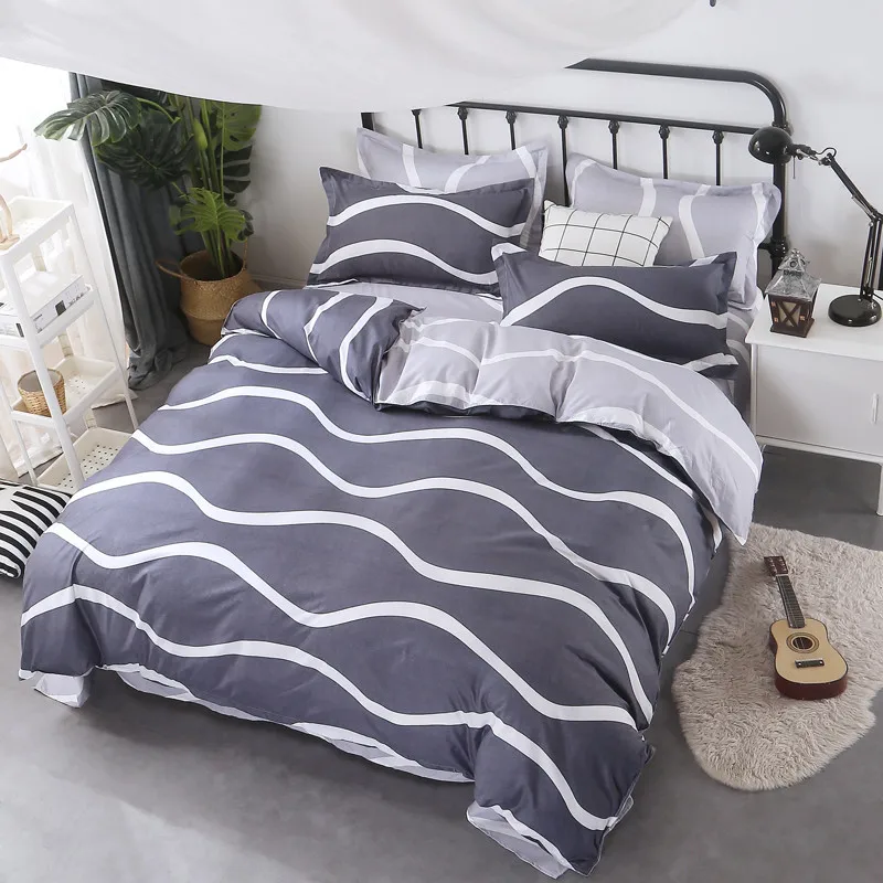 

Home textile Summer gray wave bedding set love duvet cover bed sheet grid AB side beding bedspread housse de couette five size