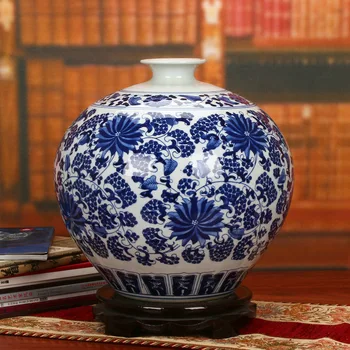 

Jingdezhen ceramic Blue And White Grape Garnet Pomegranate vase Home Decoration Handicraft Antique Vase Decoration vase