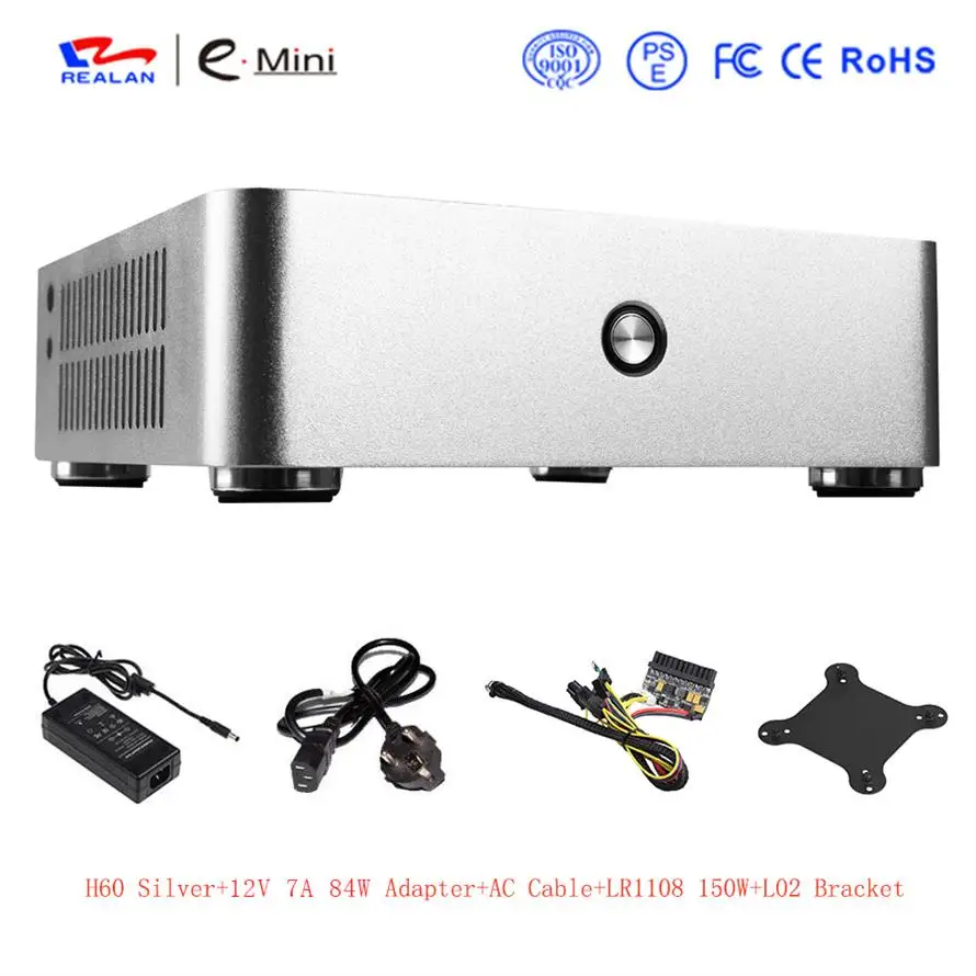 Silver84WAnd 150W Realan H60 компьютерный чехол ПК с алюминиевым корпусом HTPC для mini ITX материнская плата без источника питания - Цвет: Silver84WAnd 150W