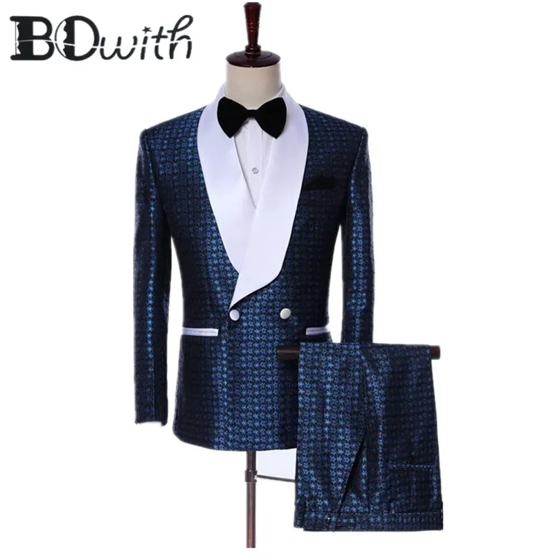 Новое поступление для мужчин Свадебный костюм двубортный Slim Fit шаль воротник смокинг для свадебные костюмы Пром