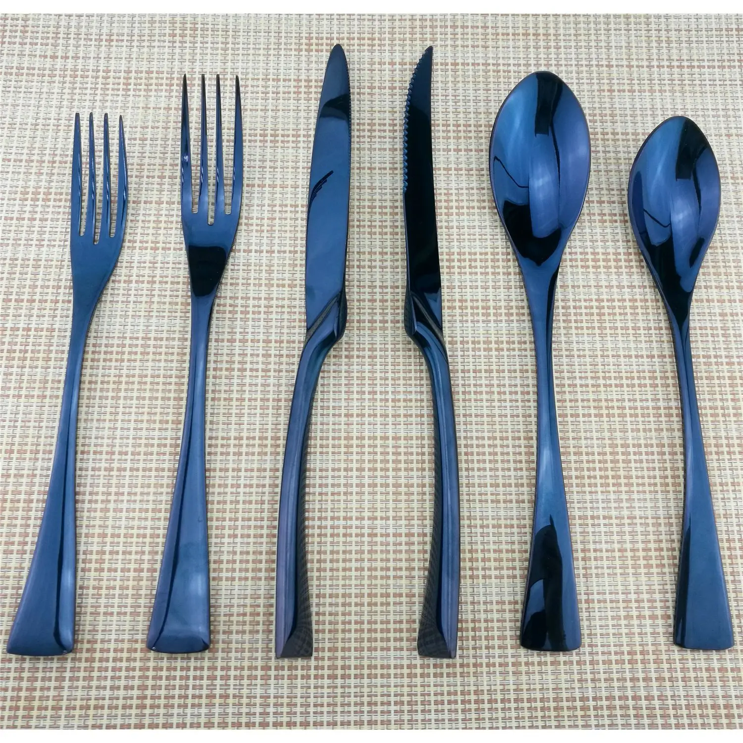 6pcs des Новое поступление роскошный набор посуды блестящий синий набор столовых приборов 18/10 нержавеющая сталь салат вилка Посуда стейк на ужин нож чайная ложка - Цвет: 6pcs des
