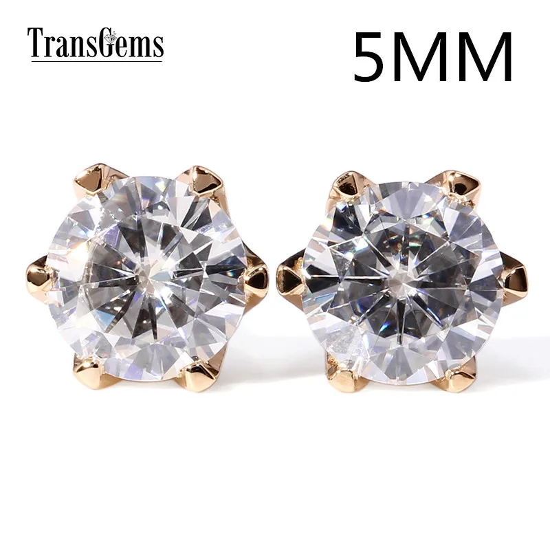 Классические серьги-гвоздики transmems 14K 585 из желтого золота 1CTW 5 мм 0.5ct с муассанитом и бриллиантами для женщин