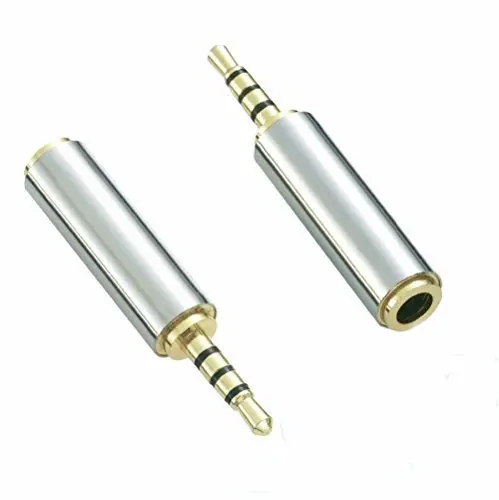 

Free shipping (50pcs/lot) Sand nickel sraight 3.5mm female to 2.5 mm male 4 tracks stereo adaptor connector