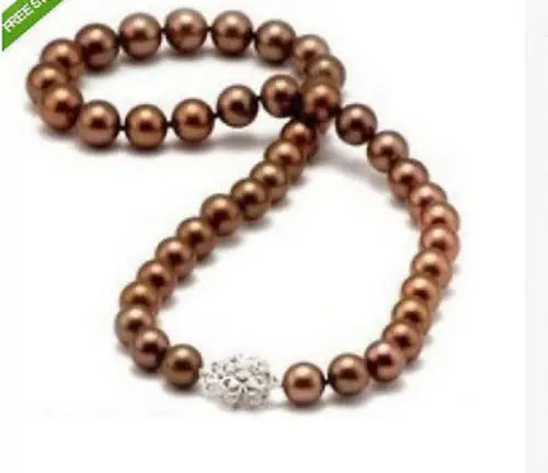 

FREE SHIPPING HOT sell new Style >>> stunning8-9mm south sea round chocolate pearl necklace 17inch SILVER