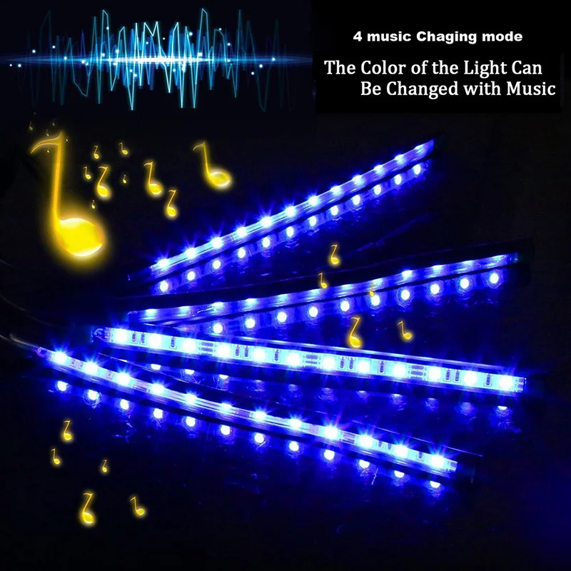 4pcs Car RGB LED Strip Interior Light Multicolor Music Atmosphere Sound Active Function LED Strip LED Lighting with USB Port 4pcs Car RGB LED Strip Interior Light Multicolor Music Atmosphere Sound Active Function LED Strip LED Lighting with USB Port