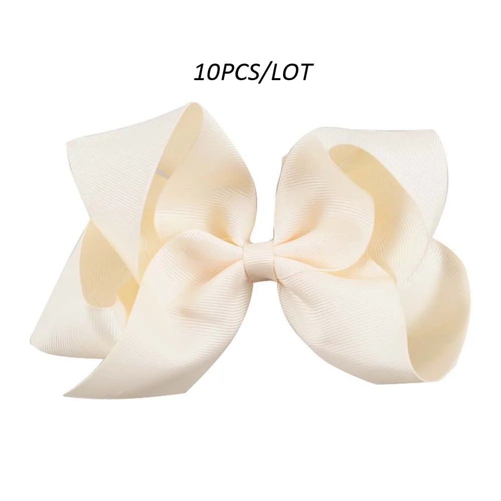 10pcs ivory 10/32/61 шт 6 дюймов резинки для волос для девочек бутик аксессуары для волос ручной работы однотонную ленточку бант для волос с зажимом для Детские аксессуары для волос - Цвет: 10pcs ivory