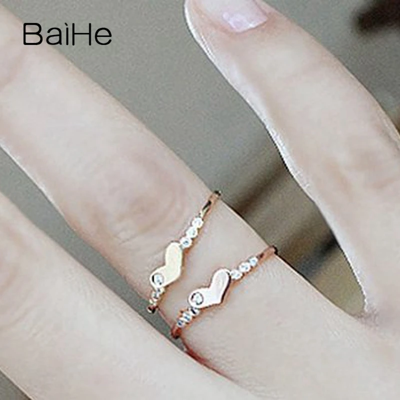 BAIHE Твердое 18 к желтое золото 0.04ct сертифицированное H/SI круглое ограненное натуральными бриллиантами Свадебное женское тонкое ювелирное Подарочное кольцо