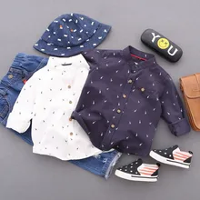 Хлопковые рубашки для маленьких мальчиков, коллекция года, весенние рубашки с длинными рукавами, школьная детская одежда с принтом оленя, рубашка для мальчиков, блузка для маленьких мальчиков