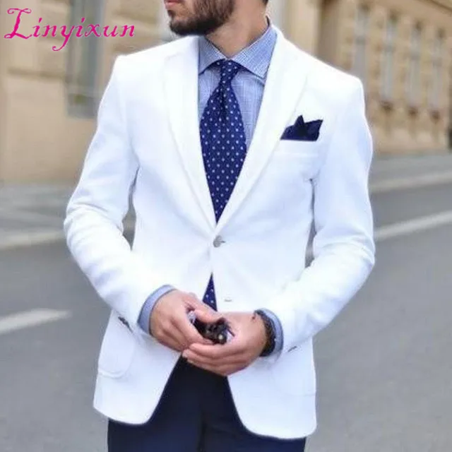 as picture Linyixun/белые облегающие мужские костюмы года, нарядные повседневные Свадебные смокинги для жениха на выпускной, вечерние костюмы из 2 предметов, пиджак, брюки, мужские - Цвет: as picture