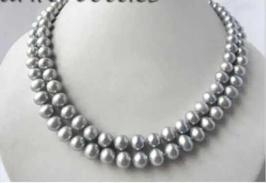 

FREE SHIPPING>>>@@ > Hot sale new Style >>>>> AA Nature 2Strands 18'' 9MM Gray Round Freshwater Pearl Necklace