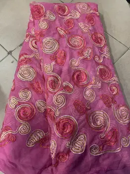 

2019 New style French net lace fabric 3D Applique flower Pink African tulle mesh lace fabric high quality african lace fabric