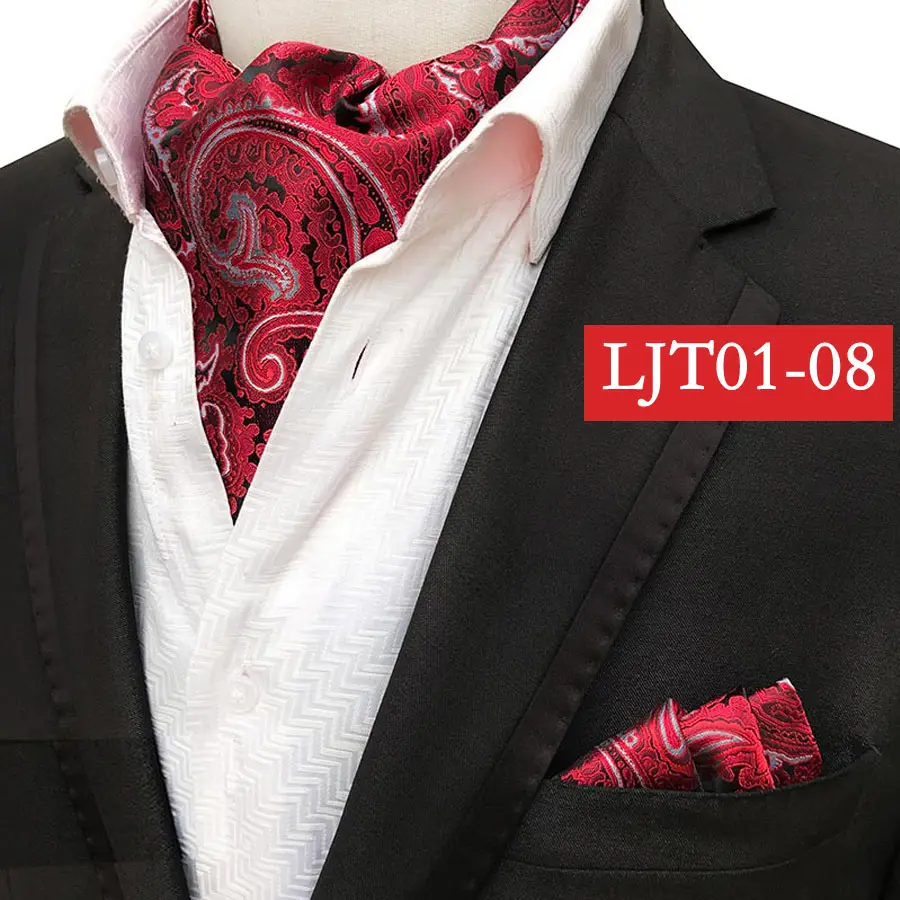 LJT01-8 YISHLINE горячий мужской шелковый Аскот галстук набор мужской галстук платок-галстук Набор Цветочный Пейсли горошек Карманный квадратный набор Мужские аксессуары - Цвет: LJT01-8