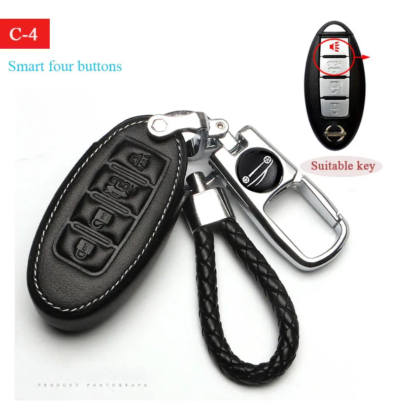 Genuine Leather car key cover protect for Nissan sunny LIVINA X-Trail Qashqai Sylphy Tiida Teana geniss Car key case Car Rings