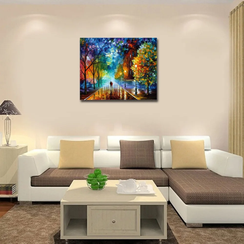 RIHE ночной улице Diy Краски ing по номерам пара масло Краски ing дерево Куадрос Decoracion акрил Краски на холсте современного wall Art