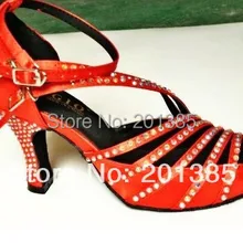 Дешевые новые женские красные атласные Стразы латинские Бальные Сальса Ceroc танцевальная обувь РАЗМЕР US4, 4,5, 5, 5,5, 6, 6,5, 7, 7,5, 8, 8,5, 9, 9,5, 10