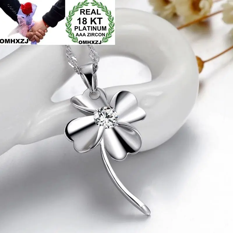 

OMHXZJ Wholesale European Fashion Woman Girl Party Wedding Gift Leaf White Zircon 18KT White Gold Necklace Pendant Charm CA215