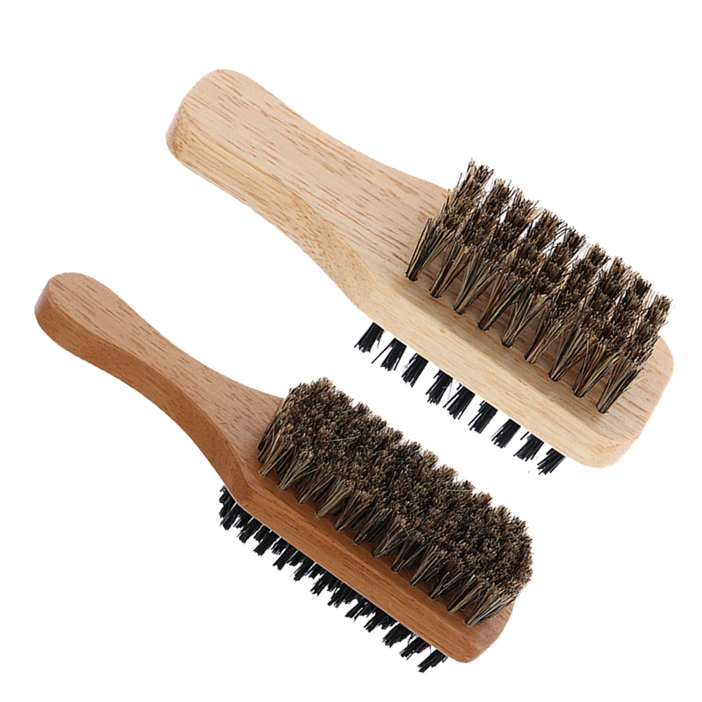 Perfeclan Set of 2 - Double Side Club Brushes Beard Hair Brush- Soft Natural Boar Bristle Soft Boar Bristles Brush