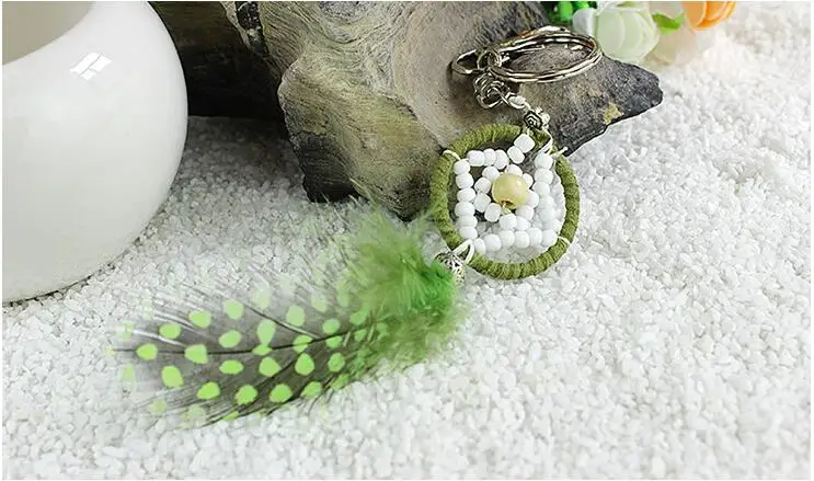 

Green feather Dreamcatcher Keychain small pendant ornament BMW049