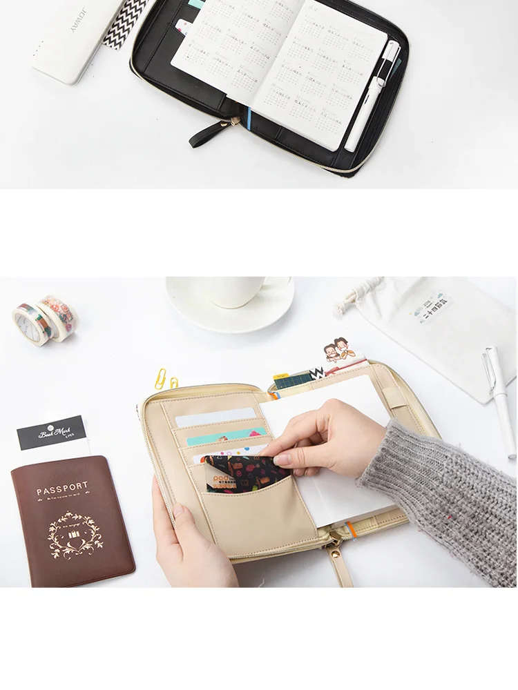 Kinbor Bohemia Tribel Style Notebook Multifucntional Organizer Cotton Portable Notebook Zipper Wallet Card Holder Notebook Case