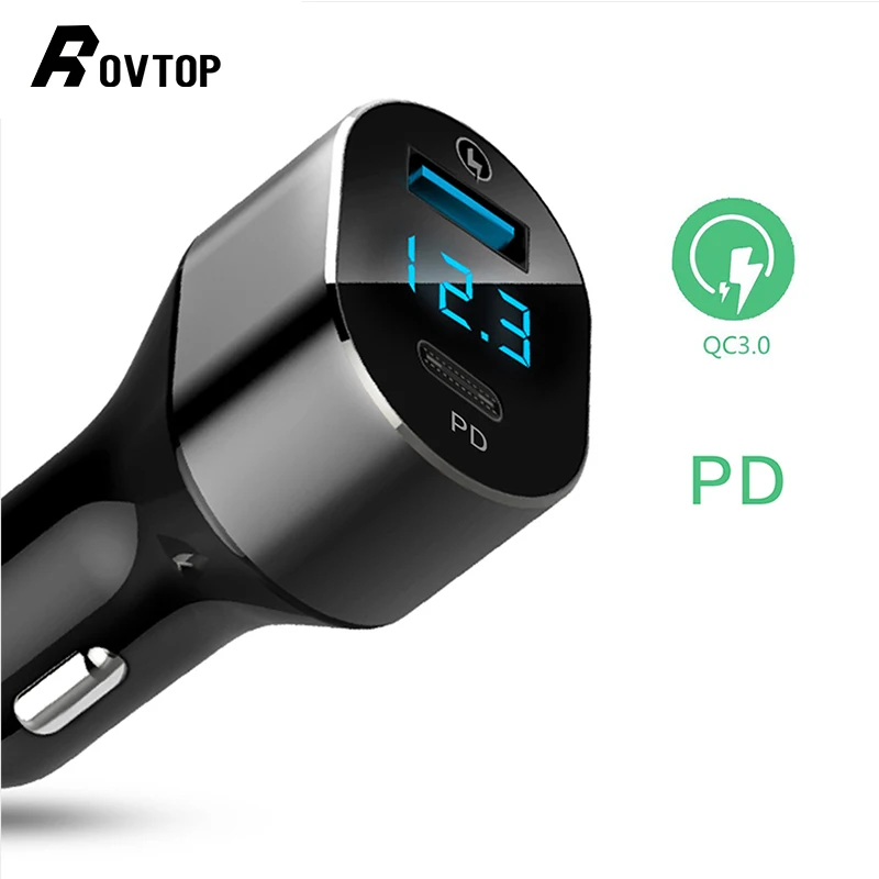 Rovtop двойной USB QC 3,0 3A PD светодиодный дисплей автомобильное зарядное устройство универсальное для мобильного телефона автомобильное зарядное устройство для Iphone Xiaomi huawei планшет gps