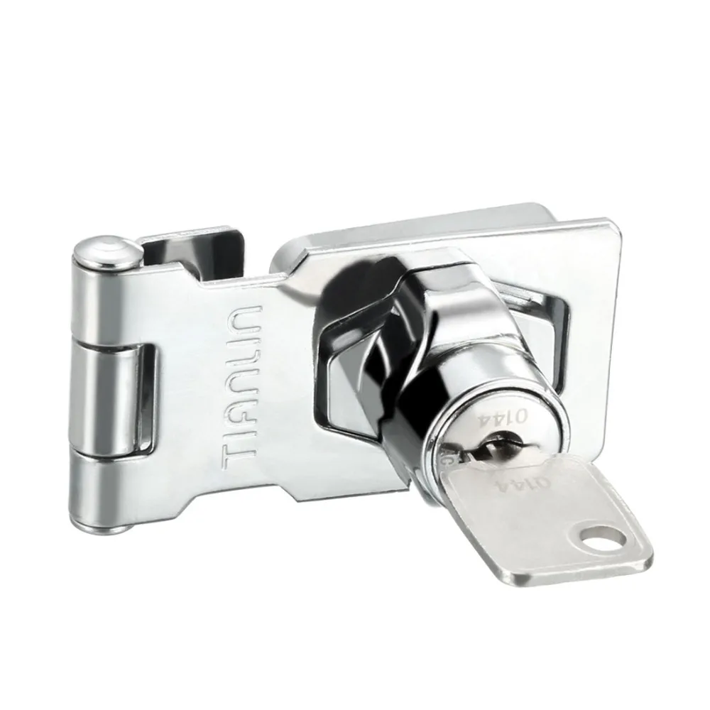 uxcell Keyed Hasp Lock 3.74"x1.42" 3.07"x1.42" Twist Knob Keyed Locking Hasp Latch Lock for Doors Cabinets Zinc Alloy Silver