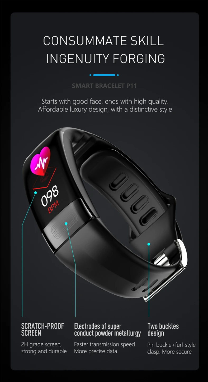 P11 ECG+ PPG новые умные часы кровяное давление HR монитор водонепроницаемый браслет Смарт-активности Шагомер умный Браслет для IOS Android