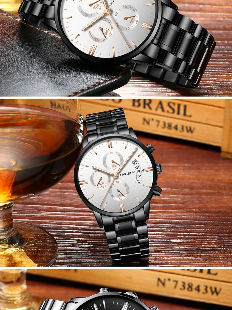 FNGEEN кварцевые часы мужские модные трендовые стальные водонепроницаемые светящиеся наручные часы мужские спортивные часы с датой мужские часы Hodinky Reloj Hombre