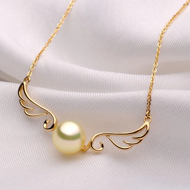 An Akoya Pearl Pendant Necklace 18k Yellow Gold Angle S Wings 8 An Akoya Pearl Pendant Necklace 18k Yellow Gold Angle S Wings 8 9mm Golden Jewelry