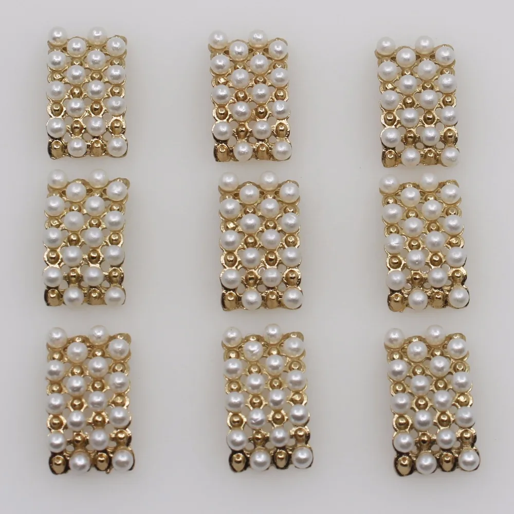 

10pcs/lot 18mm*10mm gold arched pearl four rows metal alloy slider button home wedding Invitation card decoration craft supplies