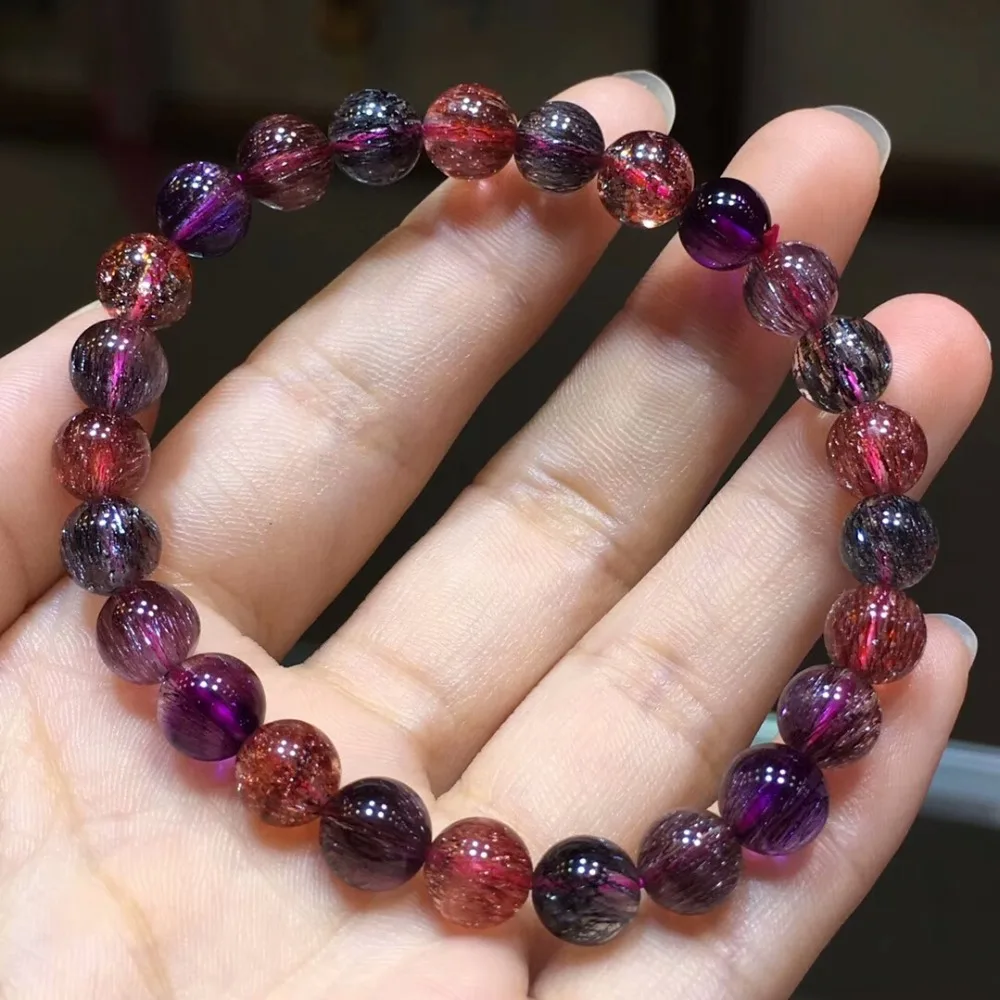 Из натуральной Lepidocrocite кварц 7,3 мм супер 7 семь Мелодия камня Для женщин человек стрейч бусинами Браслеты сертификат AAAAAA