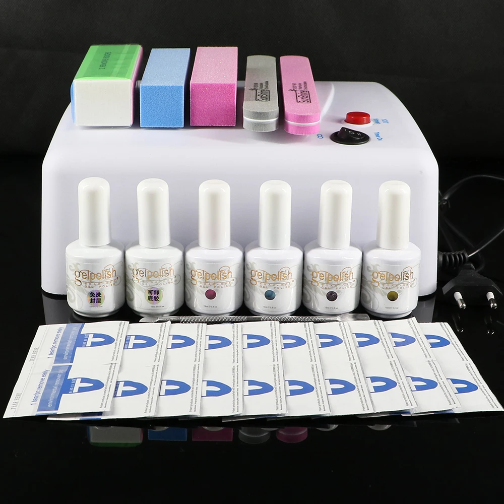 

Nic-96 Gel polish set 36W Lamp + Top base coat + Buffer + Remover + UV Soak Off LED Gel Nail art Lacquer kit diy Curing Manicure