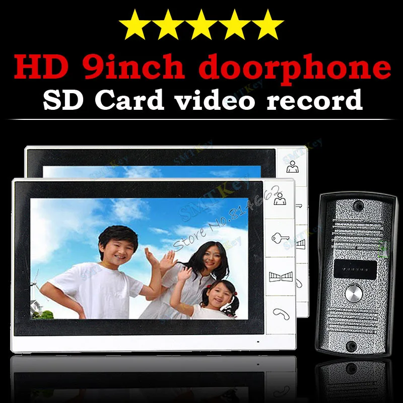 

2V1 Hot sale 9 inch TFT Monitor LCD Color Video Record Door Phone DoorBell Intercom System with IR camera
