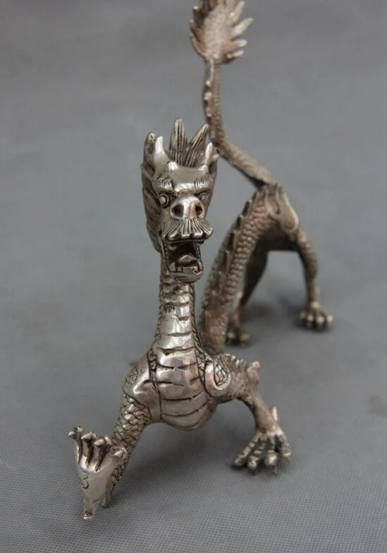 Песня voge gem S0221 Китай Royal Белый Медь Бронза Серебро Фэншуй Лаки Фэншуй Fly Dragon Статуя